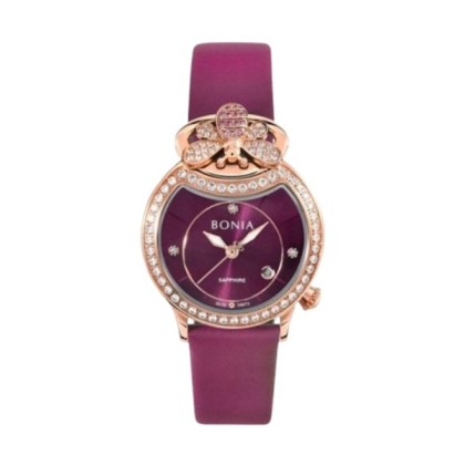 Bonia Bee Elegance BNB10673S-2562S Purple Leather Strap Women Watch